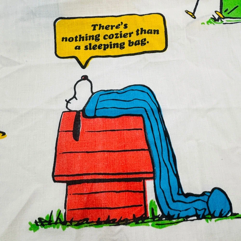 Vintage Peanuts Sleeping Quotes Twin Flat Sheet‎ JCPenney 1971 Snoopy Charlie